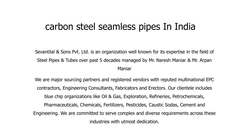 carbon steel seamless pipes in india