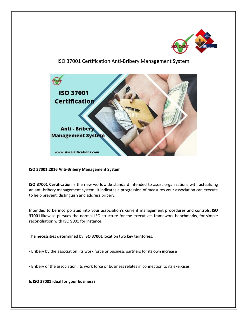 iso 37001 certification anti bribery management