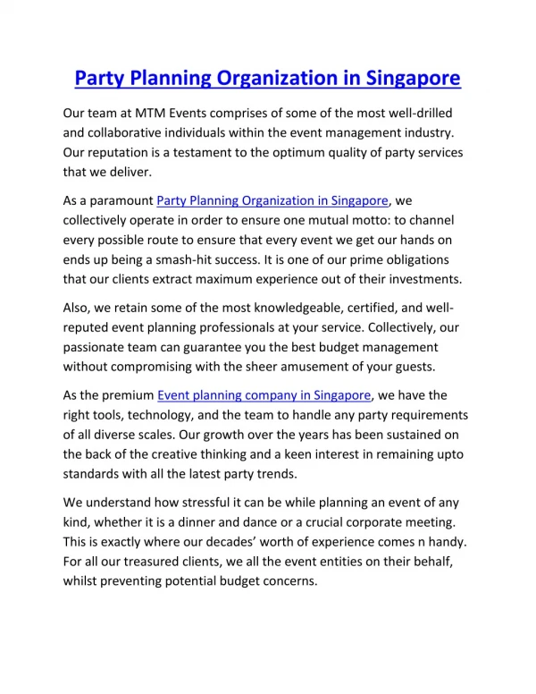 Party Planning Organisation in Singapore