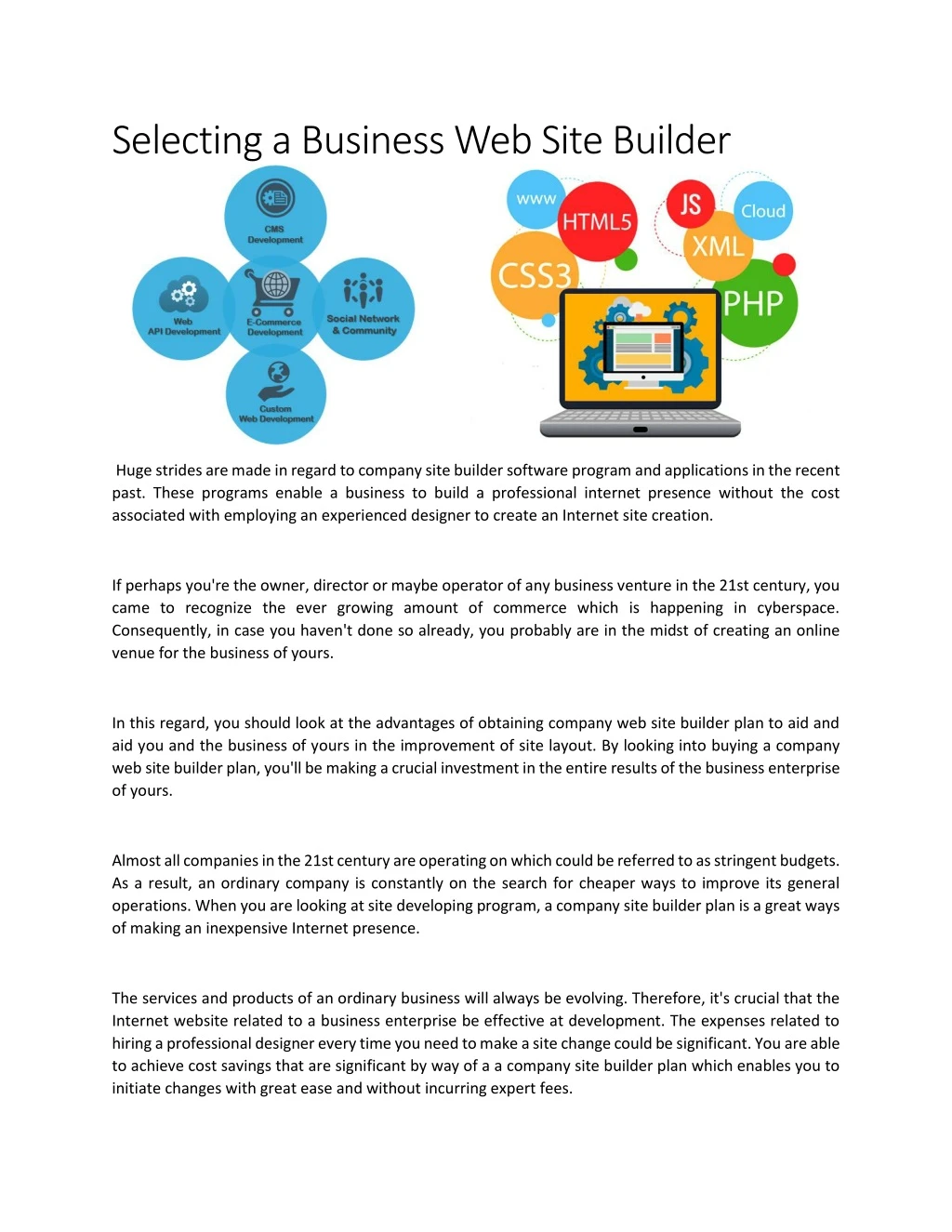 selecting a business web site builder