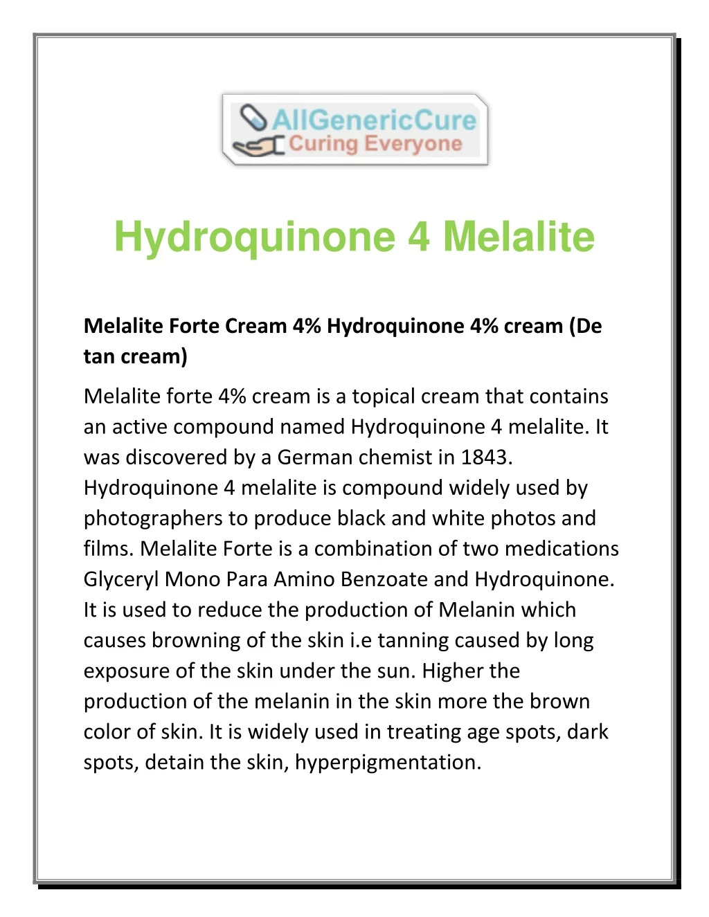 hydroquinone 4 melalite