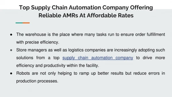Top Supply Chain Automation Company Offering Reliable AMRs At Affordable Rates