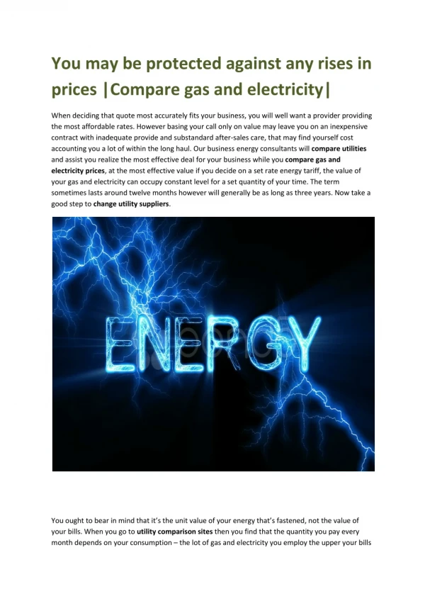 You may be protected against any rises in prices |Compare gas and electricity|