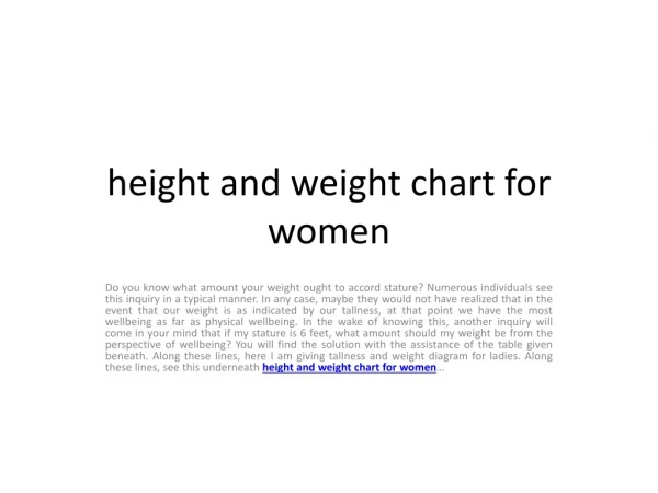 height and weight chart for women