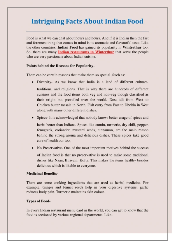 Points Behind The Reasons For Popularity of Indian Food - PDF