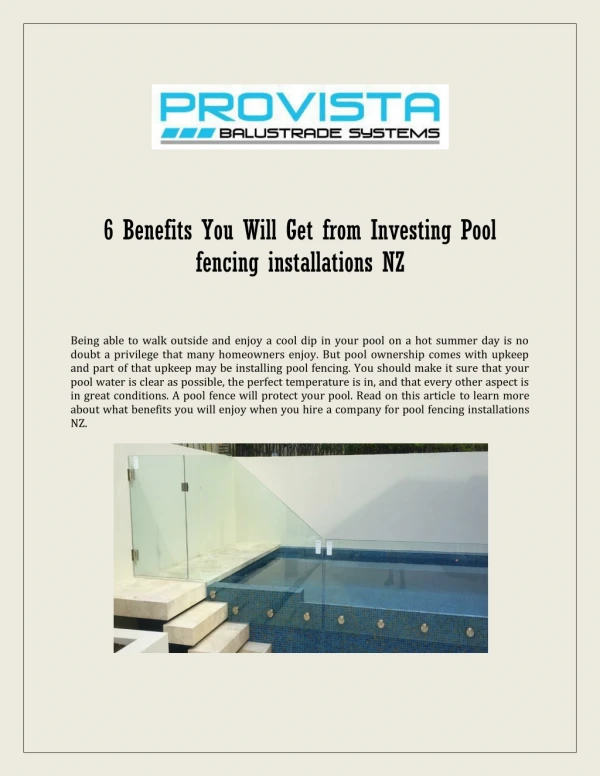 6 Benefits You Will Get from Investing Pool fencing installations NZ