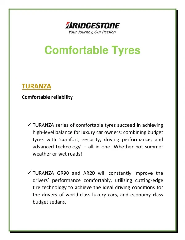 Comfortable Tyres | Official Bridgestone Oman