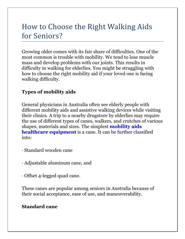 How to Choose the Right Walking Aids for Seniors?