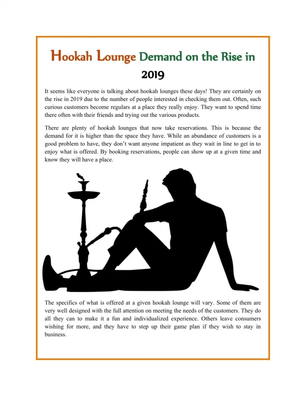 Hookah Lounge Demand on the Rise in 2019