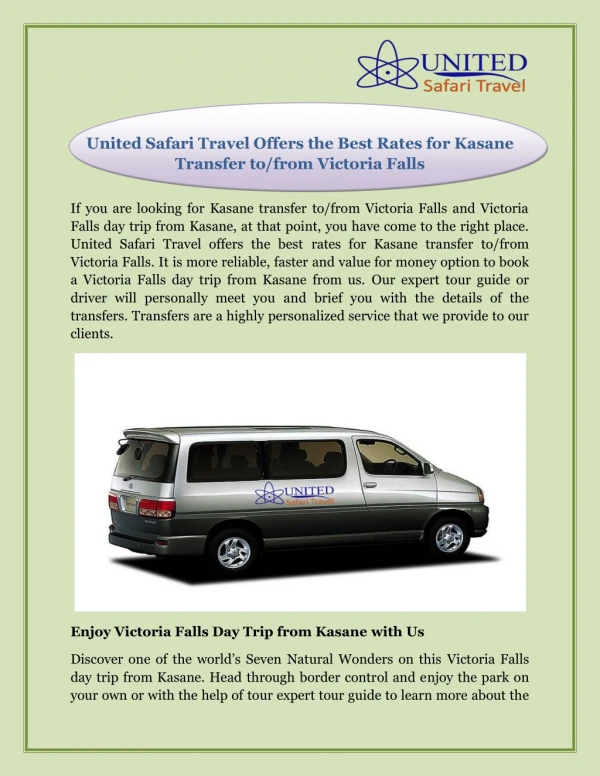 United Safari Travel Offers the Best Rates for Kasane Transfer to/from Victoria Falls