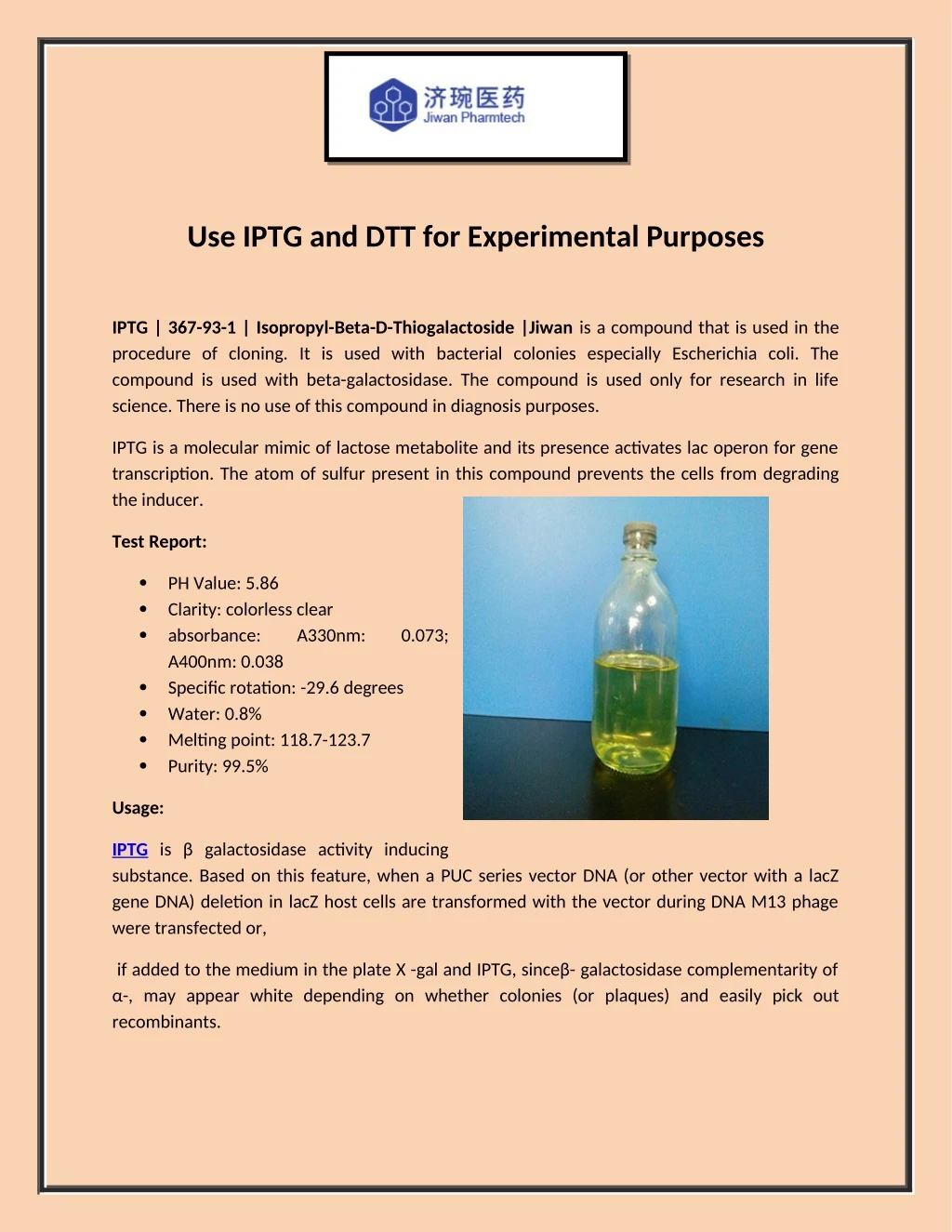 use iptg and dtt for experimental purposes
