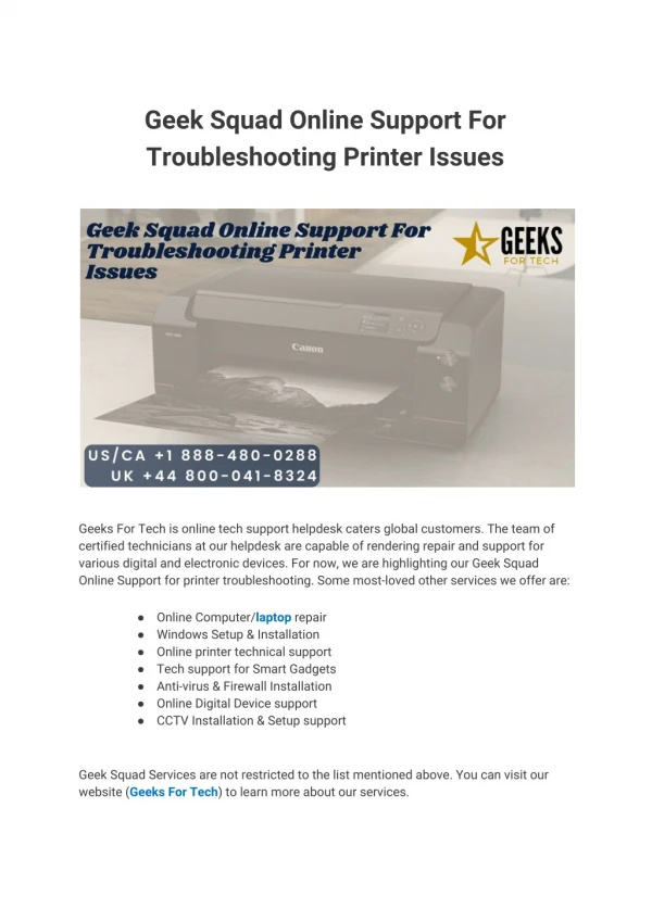 Geek Squad Online Support For Troubleshooting Printer Issues