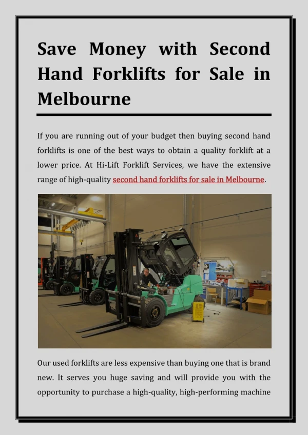 Save Money with Second Hand Forklifts for Sale in Melbourne
