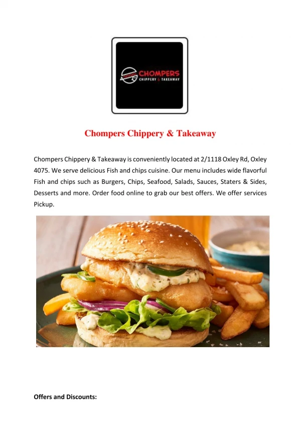 15% Off - Chompers Chippery &Takeaway-Oxley - Order Food Online