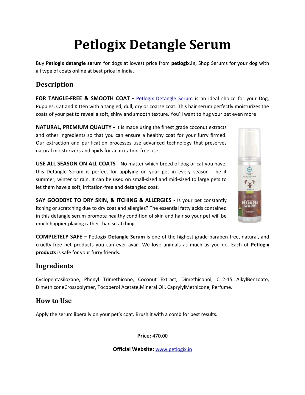 petlogix detangle serum