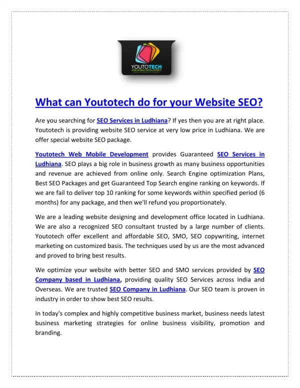 What can Youtotech do for your Website SEO?