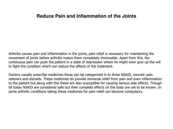 Reduce Pain and Inflammation of the Joints