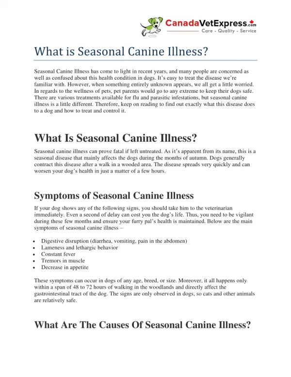 What is Seasonal Canine Illness - CanadaVetExpress