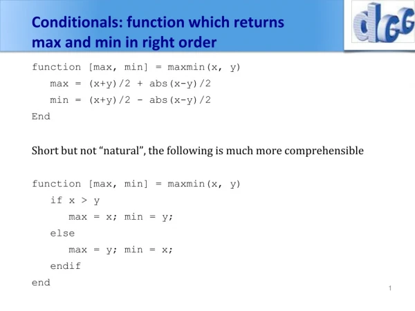Conditionals : function which returns max and min in right order