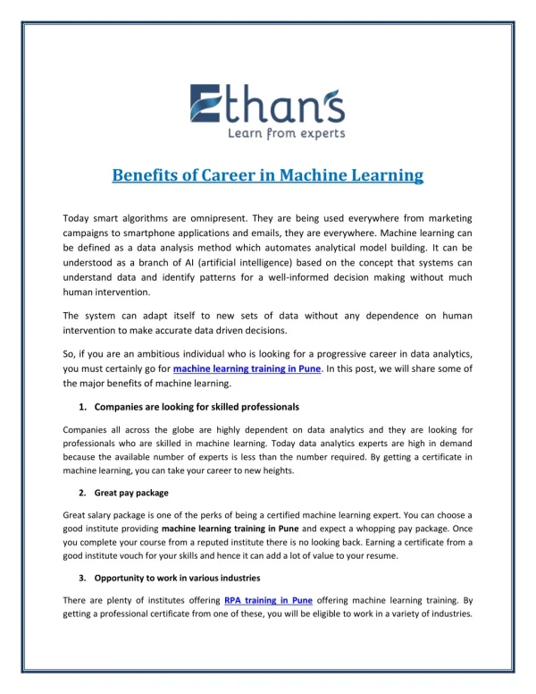 Top 4 Benefits of Machine Learning as Career