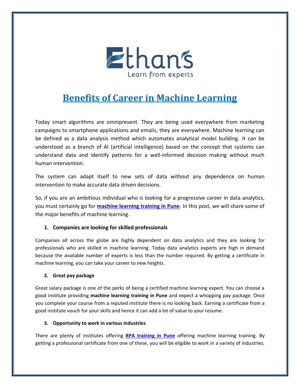 benefits of career in machine learning