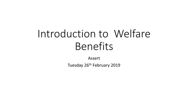 Introduction to Welfare Benefits