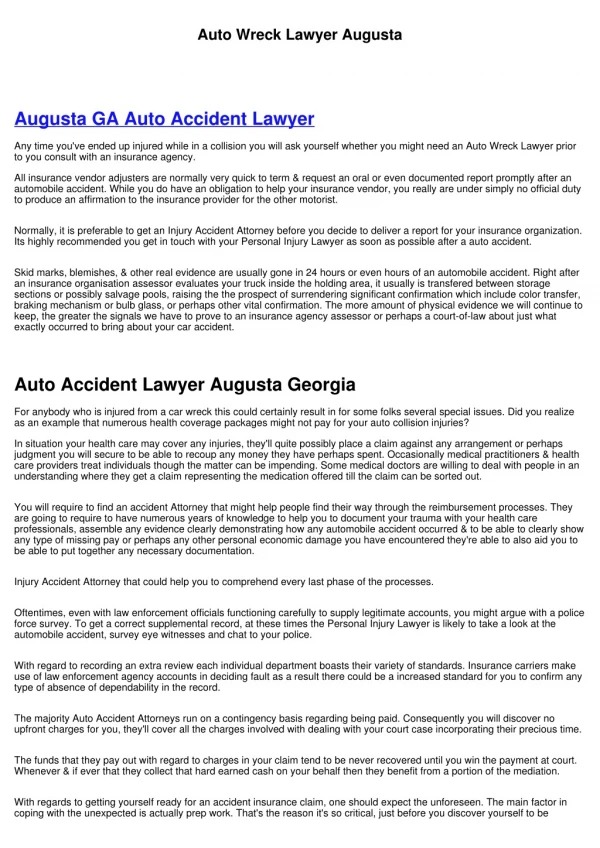 Augusta Georgia Auto Wreck Law Firm