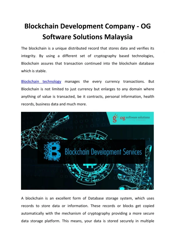 Blockchain Development Company - OG Software Solutions Malaysia
