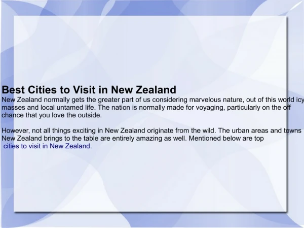 Best Cities in New Zealand