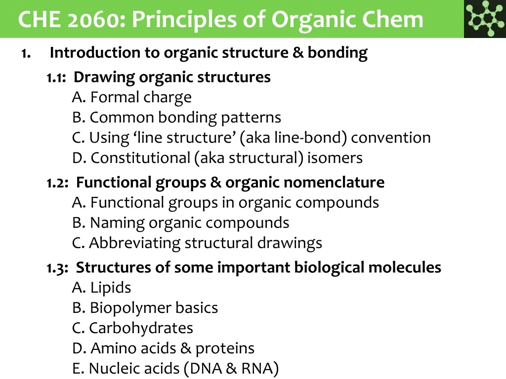 che 2060 principles of organic chem