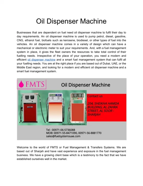 Oil Dispenser Machines