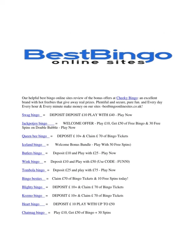 bingo sites welcome offers | Free sign up no deposit required!