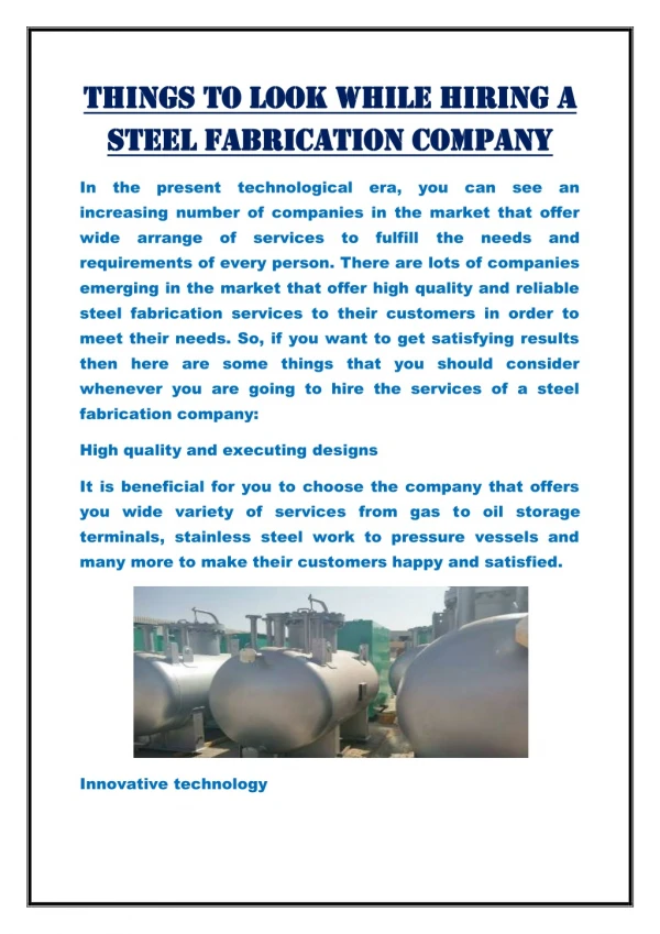Things to look while hiring a steel fabrication company