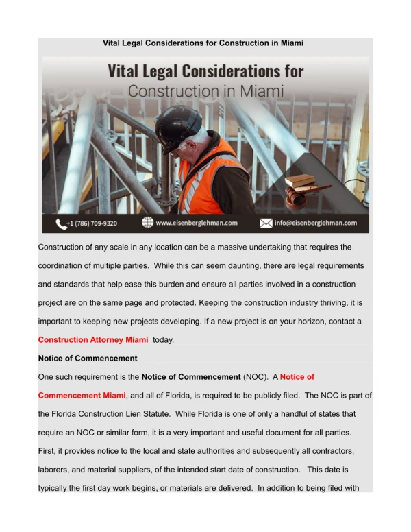 Vital Legal Considerations for Construction in Miami