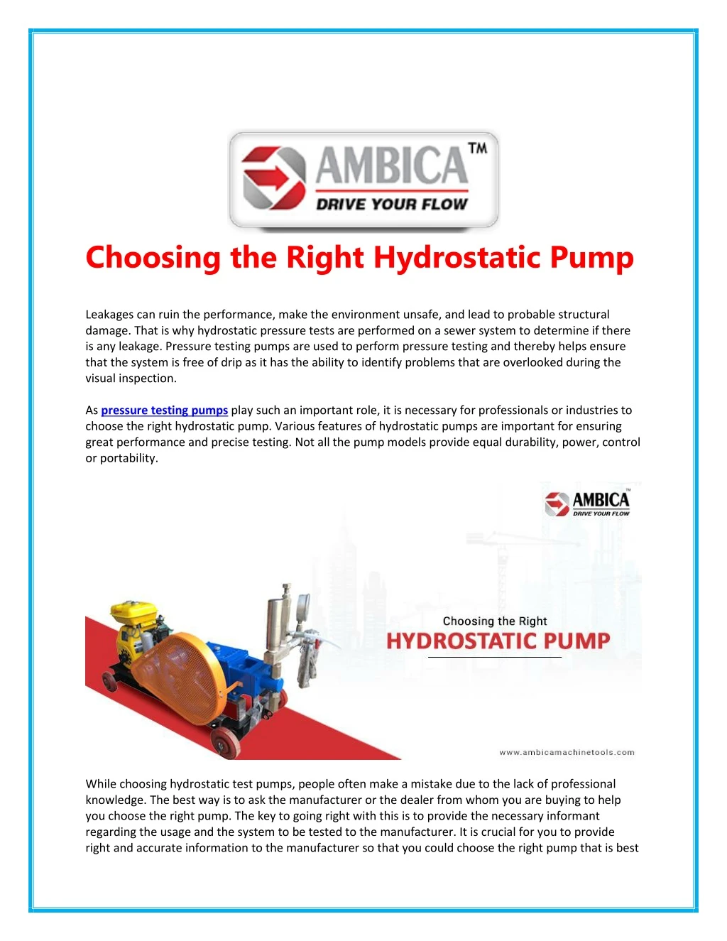 choosing the right hydrostatic pump