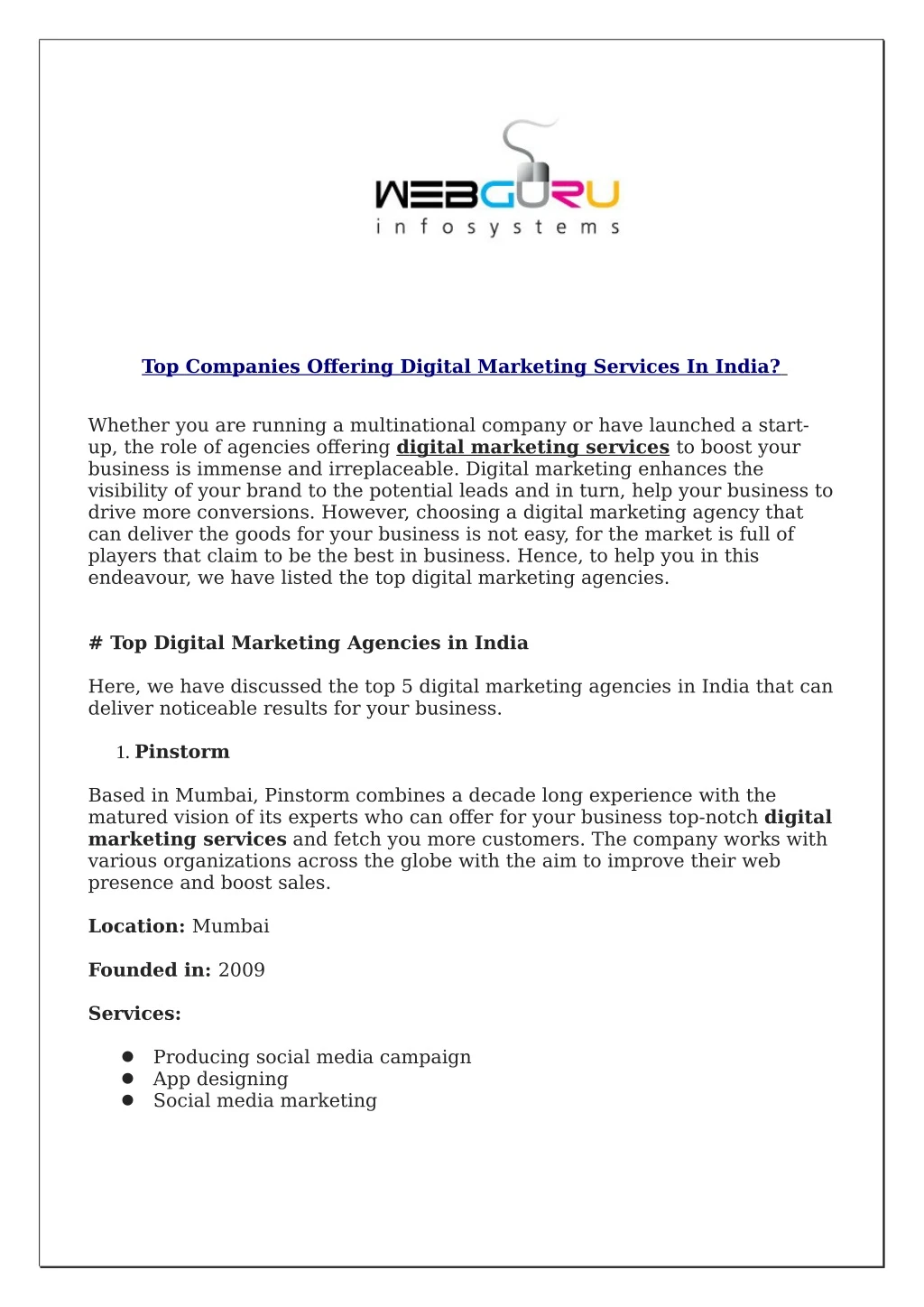 top companies offering digital marketing services