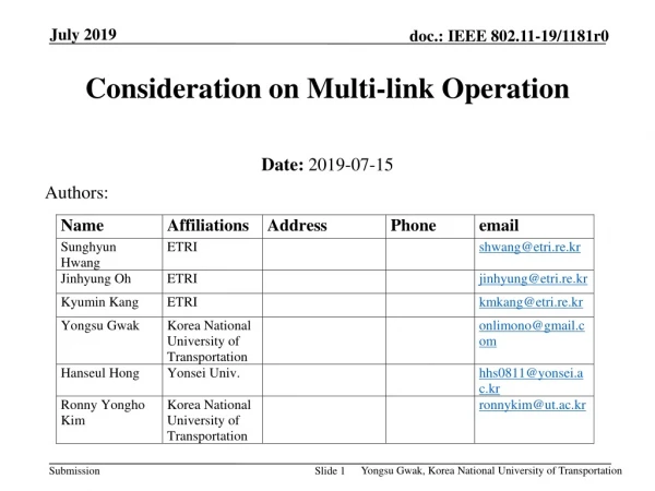 Consideration on Multi-link Operation