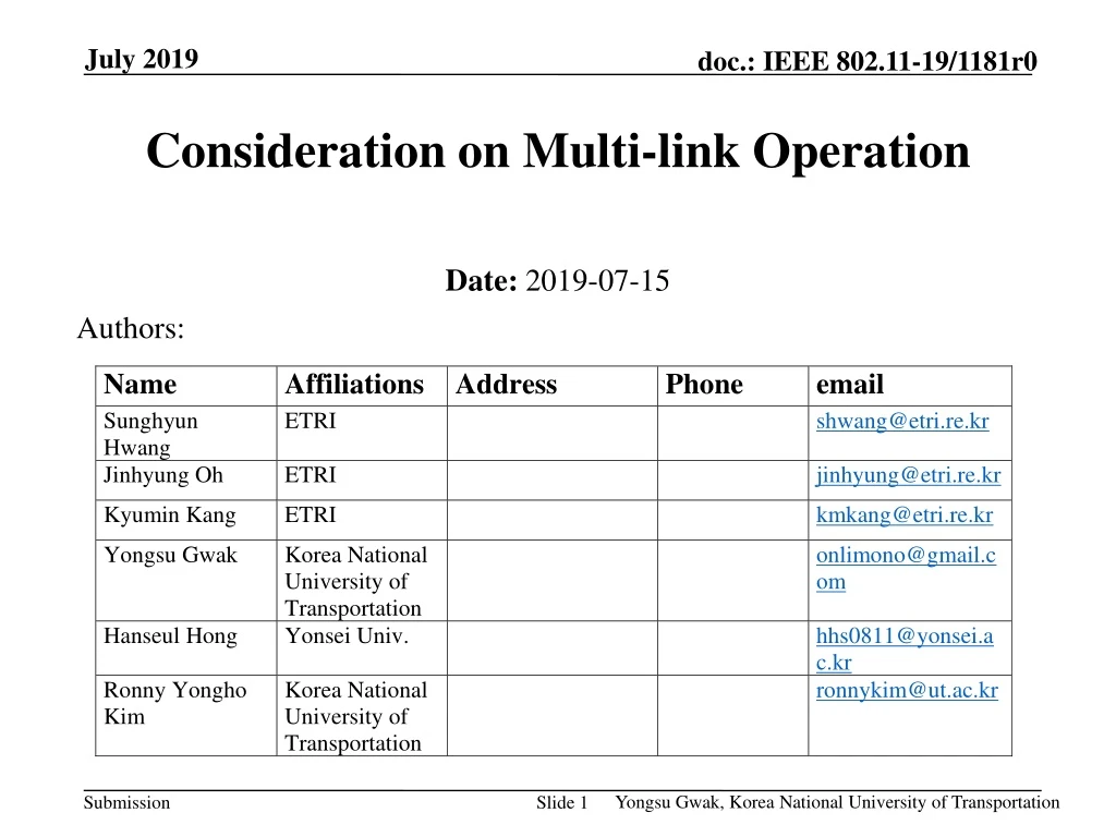 consideration on multi link operation