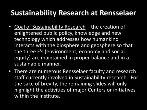 Sustainability Research at Rensselaer