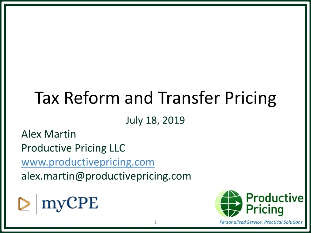 tax reform and transfer pricing