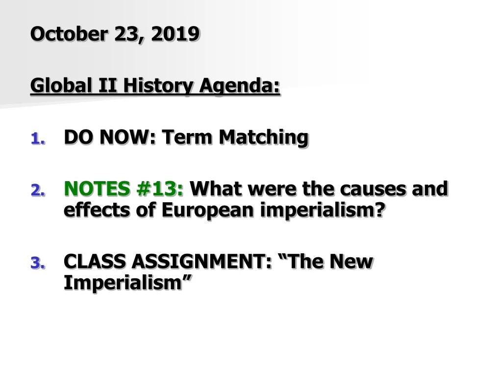 october 23 2019 global ii history agenda