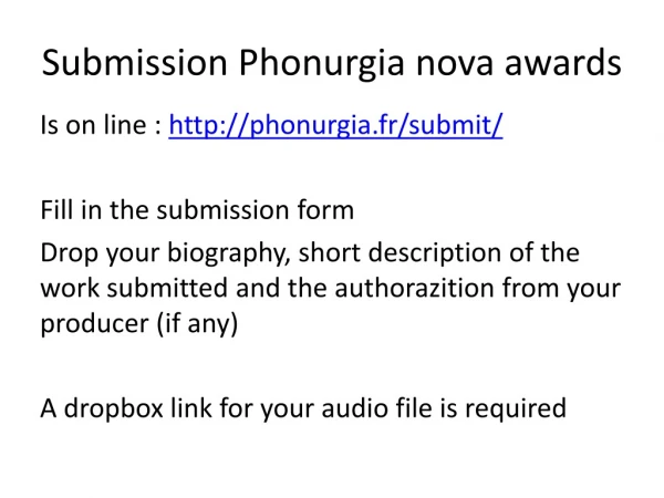 Submission Phonurgia nova awards