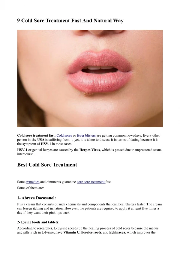 9 Cold Sore Treatment Fast And Natural Way