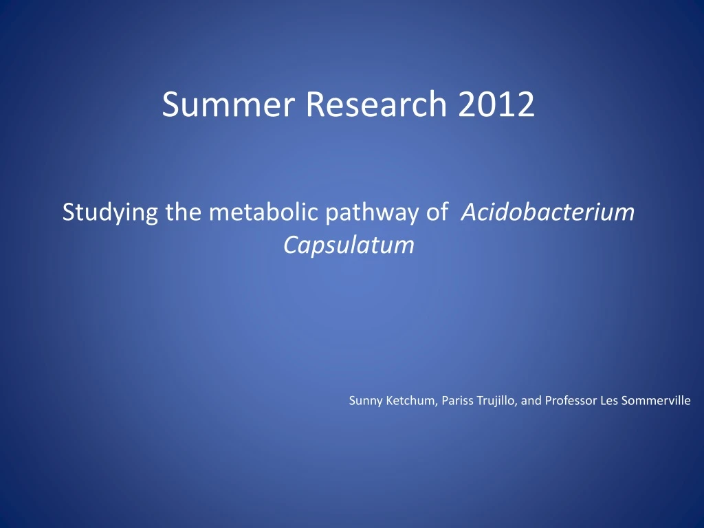 summer research 2012 studying the metabolic