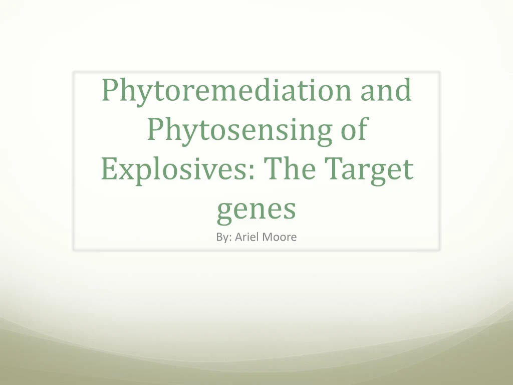 phytoremediation and p hytosensing of explosives the t arget genes