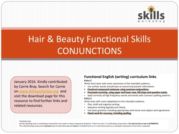Hair &amp; Beauty Functional Skills CONJUNCTIONS