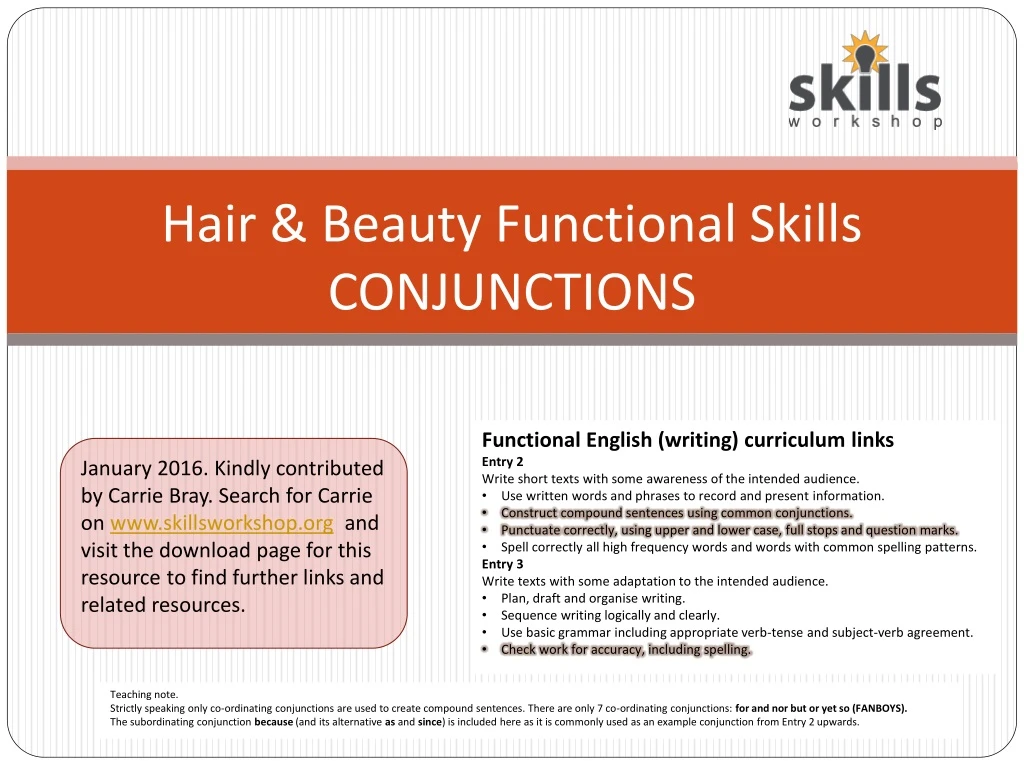 hair beauty functional skills conjunctions
