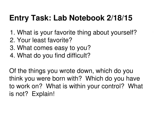 Entry Task: Lab Notebook 2/18/15