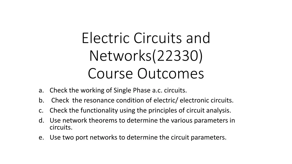 electric circuits and networks 22330 course outcomes