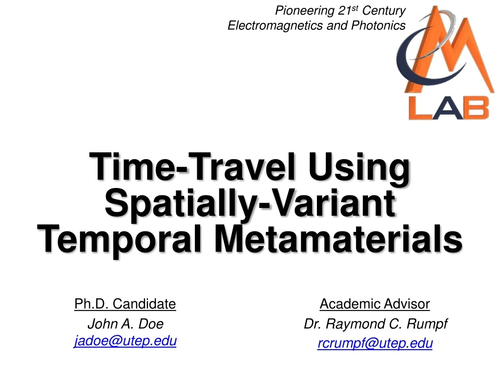 time travel using spatially variant temporal metamaterials